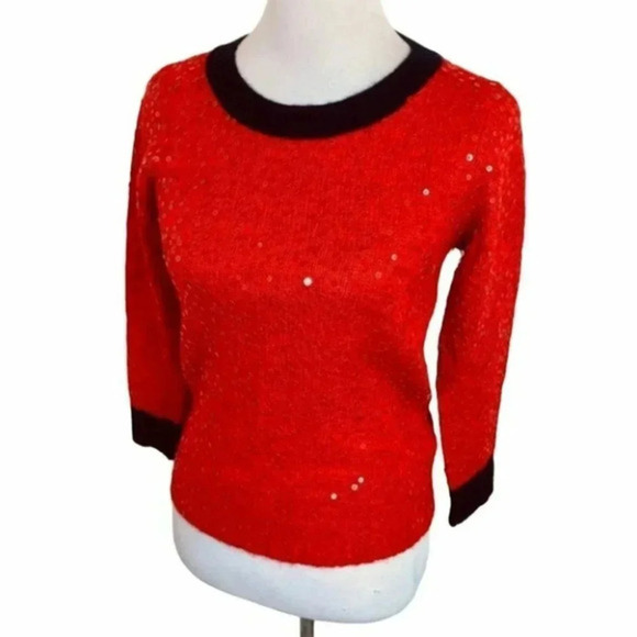 Crew XS red/blue sequins wool/mohair/acrylic blend crew neck‎ sweater - Picture 1 of 8